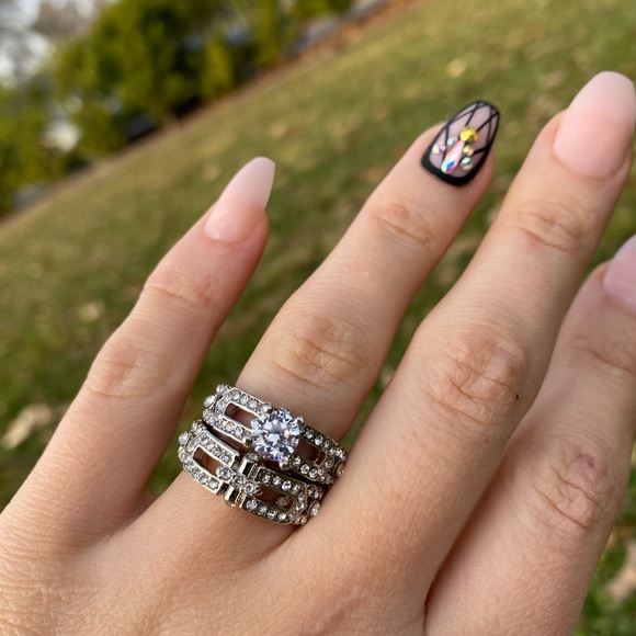 925 Sterling Silver 2 pcs Rings White Sapphire - Picture 6 of 15